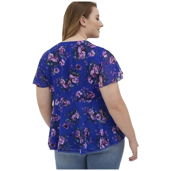 NWT TORRID Peplum Chiffon Clip Dot Lace Floral Top 6X - Picture 7 of 7